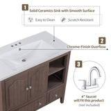 English Elm [Video] 36" Bathroom Vanity With Ceramic Basin, Bathroom Storage Cabinet With Two Doors and Drawers, Solid Frame, Metal Handles, Brown (Old Sku: Jl000003Aad)