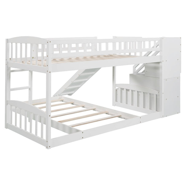 English Elm Stairway Twin Bunk Bed with Slide Storage Drawers and Guardrail Kids Bedroom LT100156AAK-1
