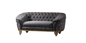 English Elm VANESSA Glam 2PC Sofa Loveseat Set in Gray Velvet with Gold-Plated Legs, Tufted Waterfall Design 698781103227