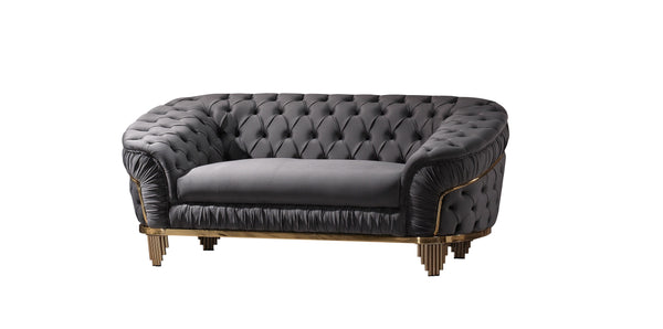 English Elm VANESSA Glam 2PC Sofa Loveseat Set in Gray Velvet with Gold-Plated Legs, Tufted Waterfall Design 698781103227