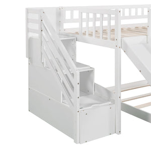 English Elm Stairway Twin Bunk Bed with Slide Storage Drawers and Guardrail Kids Bedroom LT100156AAK-1