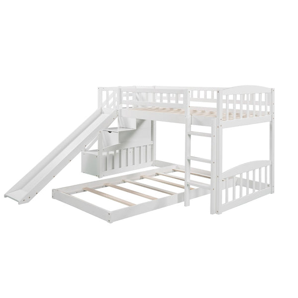English Elm Stairway Twin Bunk Bed with Slide Storage Drawers and Guardrail Kids Bedroom LT100156AAK-1