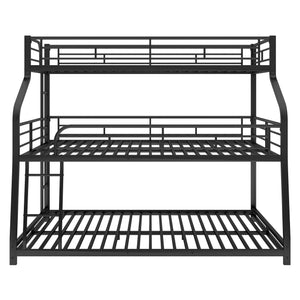 English Elm Twin Triple Bunk Bed XL/Full/Queen with Long & Short Ladders, Full-Length Guardrails, Industrial Black GX000609AAB-1