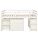 Hearth and Haven Moore Low Study Twin Size Loft Bed with Cabinet and Rolling Portable Desk, White LT000113AAK