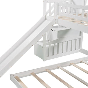English Elm Stairway Twin Bunk Bed with Slide Storage Drawers and Guardrail Kids Bedroom LT100156AAK-1