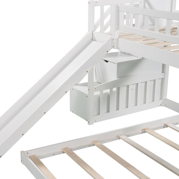 English Elm Stairway Twin Bunk Bed with Slide Storage Drawers and Guardrail Kids Bedroom LT100156AAK-1