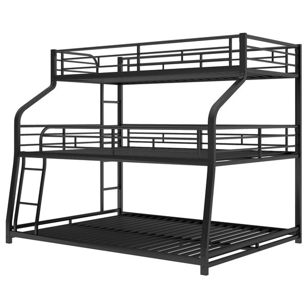 English Elm Twin Triple Bunk Bed XL/Full/Queen with Long & Short Ladders, Full-Length Guardrails, Industrial Black GX000609AAB-1