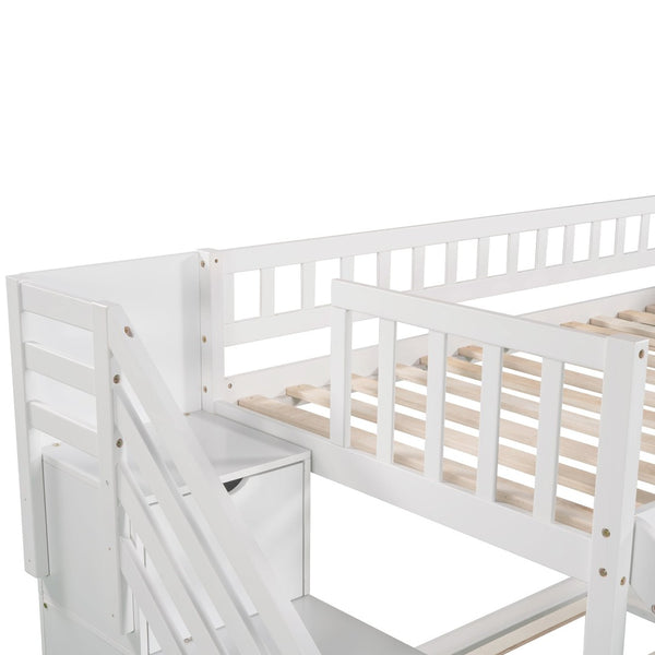 English Elm Stairway Twin Bunk Bed with Slide Storage Drawers and Guardrail Kids Bedroom LT100156AAK-1