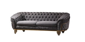 English Elm VANESSA Glam 2PC Sofa & Loveseat Set in Gray Velvet with Gold-Plated Legs, Button-Tufted Luxury Finish B009S01940