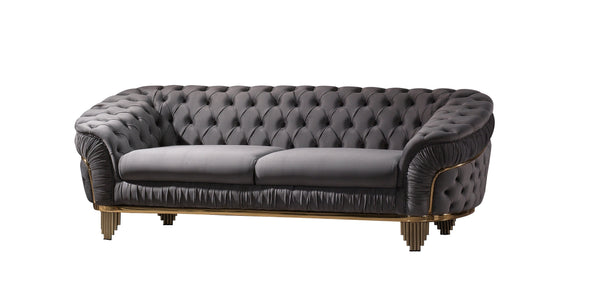 English Elm VANESSA Glam 2PC Sofa & Loveseat Set in Gray Velvet with Gold-Plated Legs, Button-Tufted Luxury Finish B009S01940