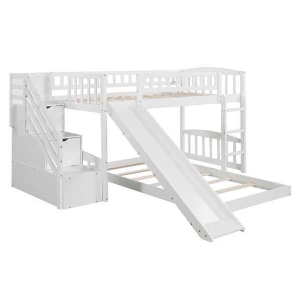 English Elm Stairway Twin Bunk Bed with Slide Storage Drawers and Guardrail Kids Bedroom LT100156AAK-1