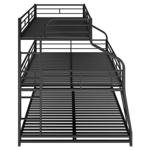 English Elm Twin Triple Bunk Bed XL/Full/Queen with Long & Short Ladders, Full-Length Guardrails, Industrial Black GX000609AAB-1