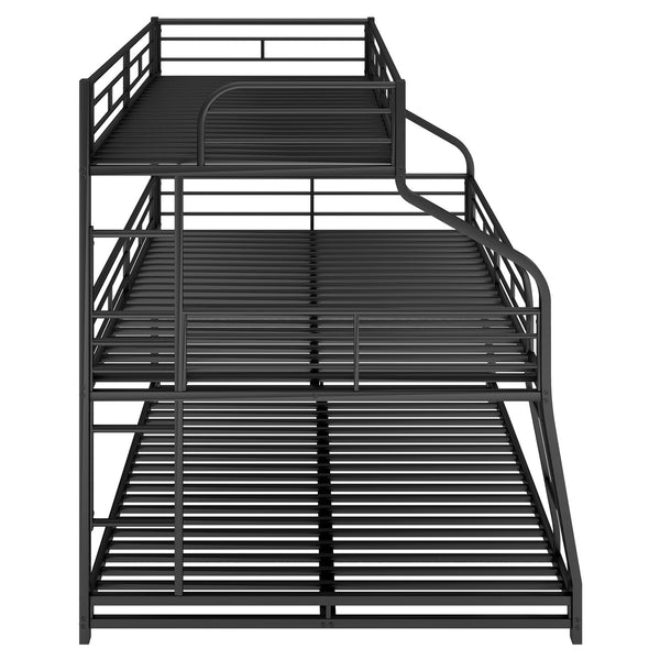 English Elm Twin Triple Bunk Bed XL/Full/Queen with Long & Short Ladders, Full-Length Guardrails, Industrial Black GX000609AAB-1