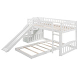 Hearth and Haven Twin over Twin Bunk Bed with Stairway, Two Drawers and Slide, White