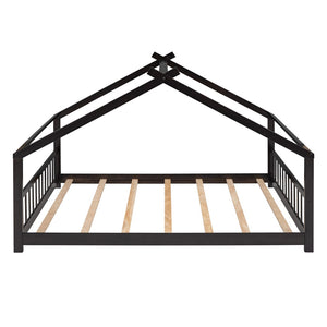 English Elm Twin Size Playhouse Bed Solid Pine Frame Kids House Roof Slat Support Included Espresso N708P182786P