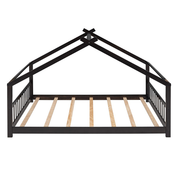 English Elm Twin Size Playhouse Bed Solid Pine Frame Kids House Roof Slat Support Included Espresso N708P182786P