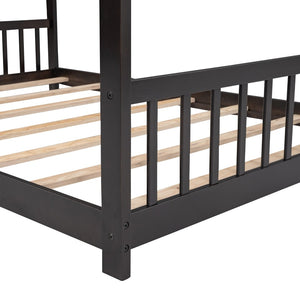 English Elm Twin Size Playhouse Bed Solid Pine Frame Kids House Roof Slat Support Included Espresso N708P182786P