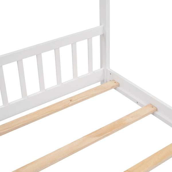 English Elm Twin Size Playhouse Bed Solid Pine Frame Kids House Roof Slat Support Included White N708P182786K