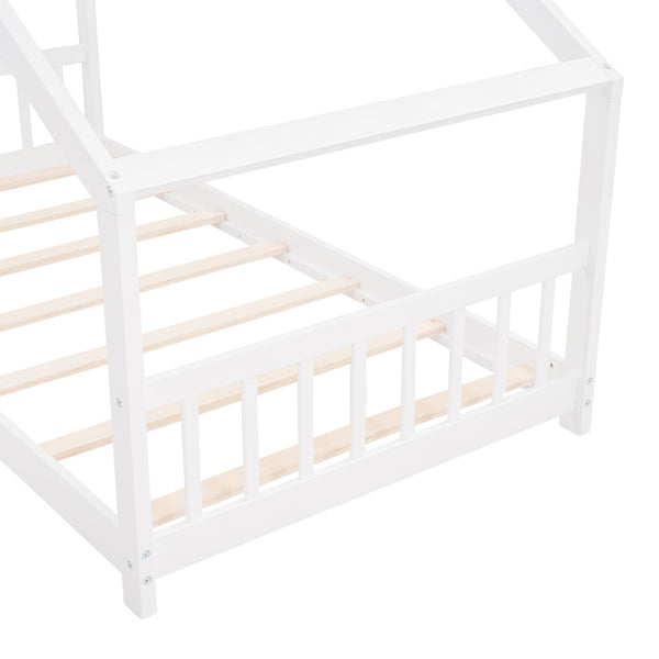 English Elm Twin Size Playhouse Bed Solid Pine Frame Kids House Roof Slat Support Included White N708P182785K