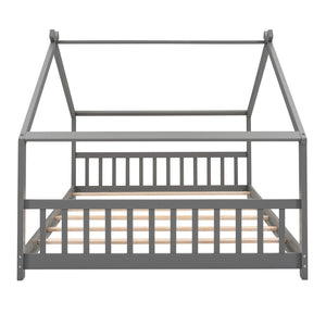 English Elm Twin Size Playhouse Bed Solid Pine Frame Kids House Roof Slat Support Included Gray N708P182786E