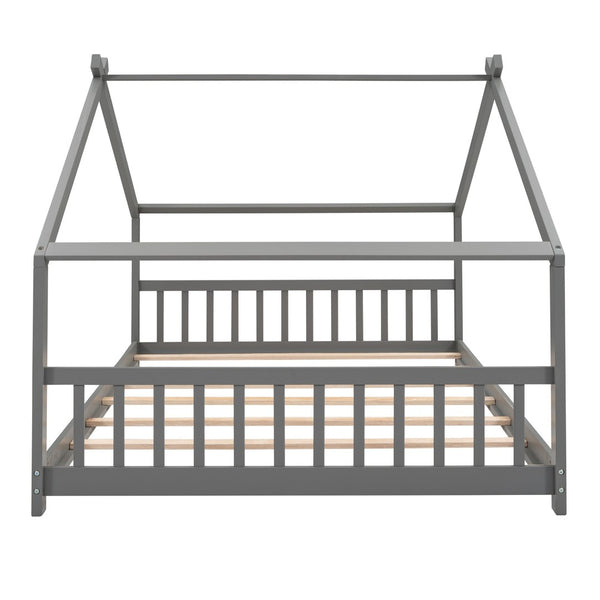 English Elm Twin Size Playhouse Bed Solid Pine Frame Kids House Roof Slat Support Included Gray N708P182786E