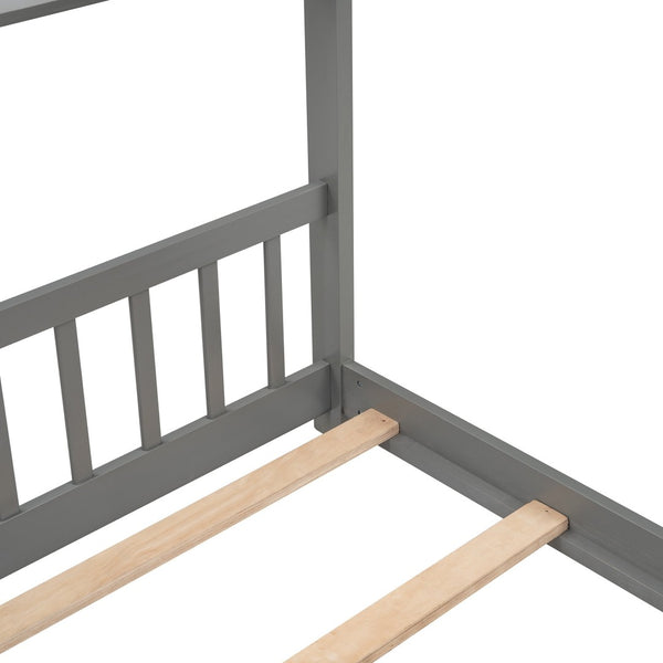English Elm Twin Size Playhouse Bed Solid Pine Frame Kids House Roof Slat Support Included Gray N708P182786E