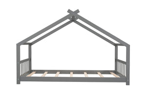English Elm Twin Size Playhouse Bed Solid Pine Frame Kids House Roof Slat Support Included Gray N708P182785E