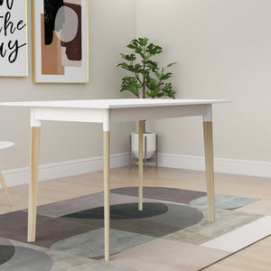 English Elm Modern Rectangular Dining Table with Solid Pine Legs Seats Four in White Mdf W112040061
