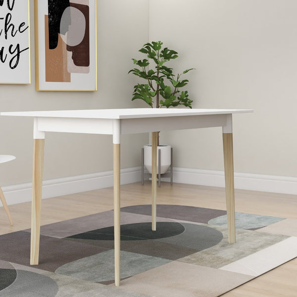 English Elm Modern Rectangular Dining Table with Solid Pine Legs Seats Four in White Mdf W112040061
