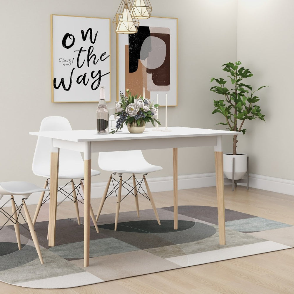 English Elm Modern Rectangular Dining Table with Solid Pine Legs Seats Four in White Mdf W112040061