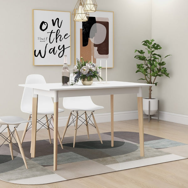 English Elm Modern Rectangular Dining Table with Solid Pine Legs Seats Four in White Mdf W112040061