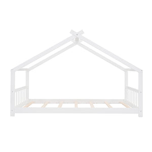 English Elm Twin Size Playhouse Bed Solid Pine Frame Kids House Roof Slat Support Included White N708P182785K