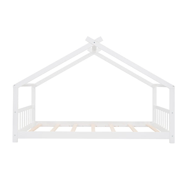English Elm Twin Size Playhouse Bed Solid Pine Frame Kids House Roof Slat Support Included White N708P182785K