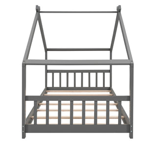 English Elm Twin Size Playhouse Bed Solid Pine Frame Kids House Roof Slat Support Included Gray N708P182785E