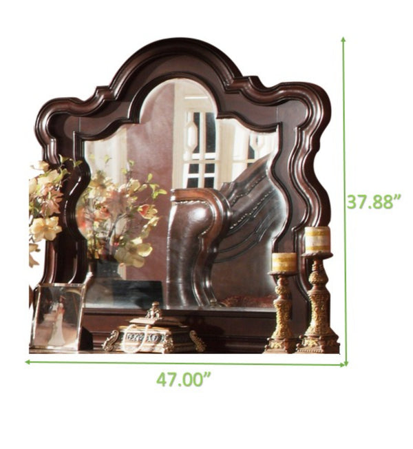 English Elm Bella Queen 5-Piece Walnut Bedroom Set with Upholstered Wing Headboard, Marble Tops, 9-Drawer Dresser B009S01606