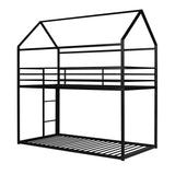 Hearth and Haven Stetsonia Twin over Twin House Bunk Bed with Built-in Ladder, Black WF286772AAB