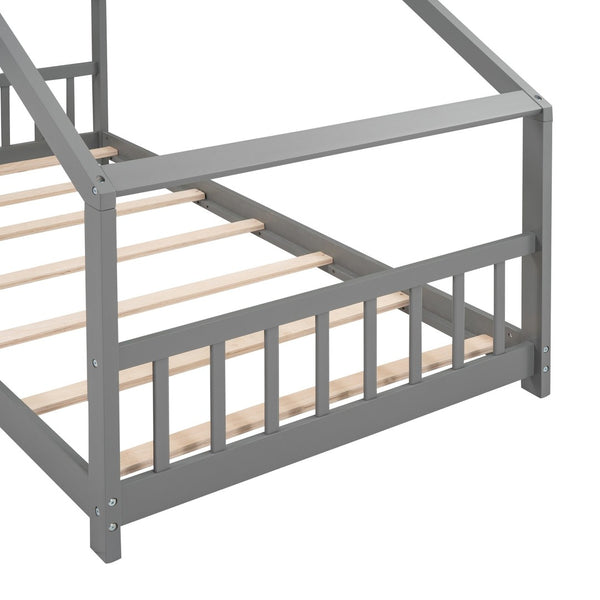 English Elm Twin Size Playhouse Bed Solid Pine Frame Kids House Roof Slat Support Included Gray N708P182785E