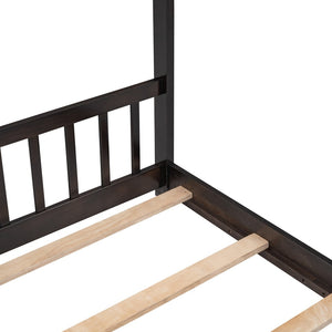 English Elm Twin Size Playhouse Bed Solid Pine Frame Kids House Roof Slat Support Included Espresso N708P182786P