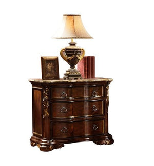 English Elm Bella Queen 5-Piece Walnut Bedroom Set with Upholstered Wing Headboard, Marble Tops, 9-Drawer Dresser B009S01606
