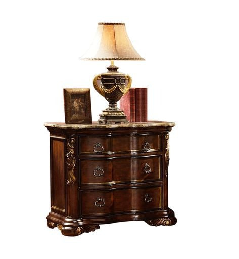 English Elm Bella Queen 5-Piece Walnut Bedroom Set with Upholstered Wing Headboard, Marble Tops, 9-Drawer Dresser B009S01606
