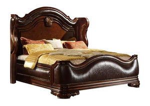 English Elm Bella Transitional 5pc King Bedroom Set in Rich Walnut with Upholstered Wing Headboard, Marble Tops B009S01605