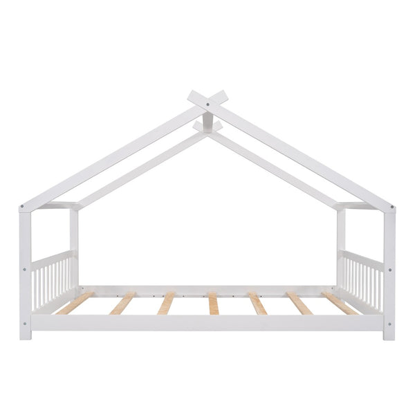 English Elm Twin Size Playhouse Bed Solid Pine Frame Kids House Roof Slat Support Included White N708P182786K