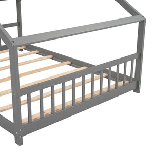 English Elm Twin Size Playhouse Bed Solid Pine Frame Kids House Roof Slat Support Included Gray N708P182786E