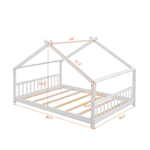 English Elm Twin Size Playhouse Bed Solid Pine Frame Kids House Roof Slat Support Included White N708P182786K