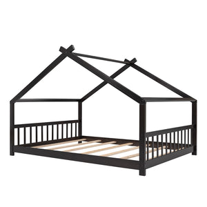 English Elm Twin Size Playhouse Bed Solid Pine Frame Kids House Roof Slat Support Included Espresso N708P182786P