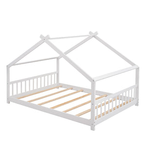 English Elm Twin Size Playhouse Bed Solid Pine Frame Kids House Roof Slat Support Included White N708P182786K