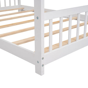 English Elm Twin Size Playhouse Bed Solid Pine Frame Kids House Roof Slat Support Included White N708P182786K