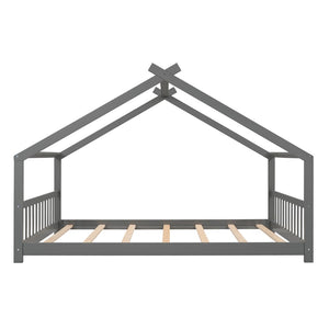 English Elm Twin Size Playhouse Bed Solid Pine Frame Kids House Roof Slat Support Included Gray N708P182786E