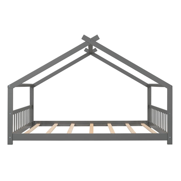English Elm Twin Size Playhouse Bed Solid Pine Frame Kids House Roof Slat Support Included Gray N708P182786E