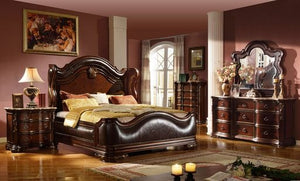 English Elm Bella Queen 5-Piece Walnut Bedroom Set with Upholstered Wing Headboard, Marble Tops, 9-Drawer Dresser B009S01606